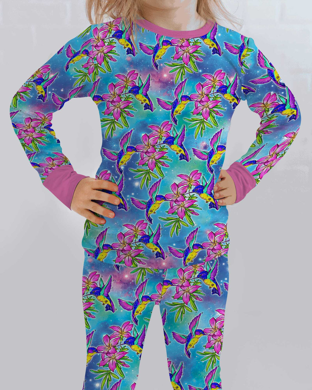 Floral Hummingbird Bamboo Two Piece Long Sleeve Pajama Set