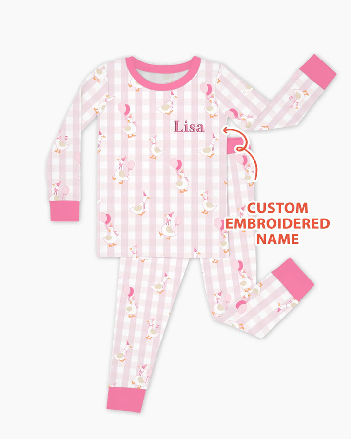 Custom Embroidered Birthday Boy/Girl Baby Bamboo Two Piece Long Sleeve Pajama Set