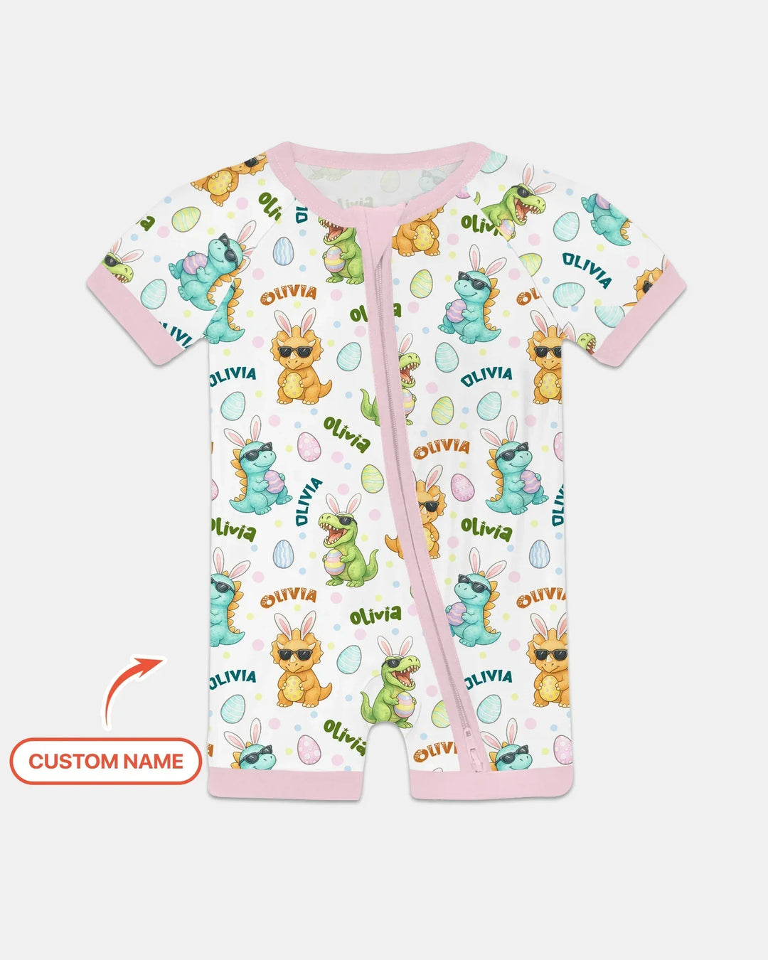 Custom Name Dinosaur on the Hunt Bamboo Shorty Zippy