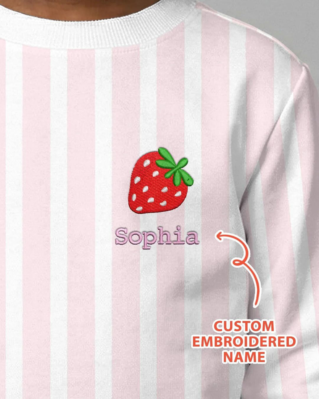 Personalized Embroidered Pink Stripes Baby Bamboo Crewneck Sweatshirt
