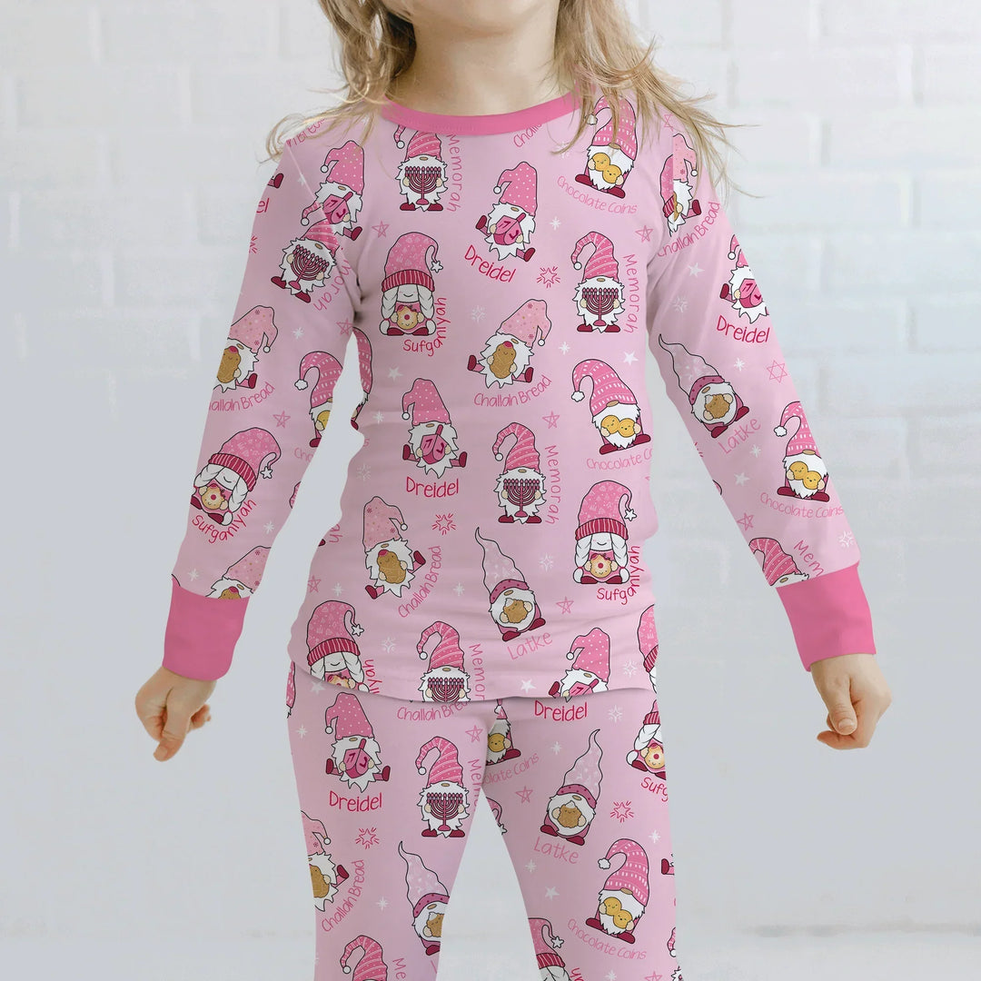 Happy Hanukkah Matching Family Two Piece Long Sleeve Pajama Set , Happy Hanukkah Matching Family Two Piece Long Sleeve Pajama Set - 12-18M / Girl