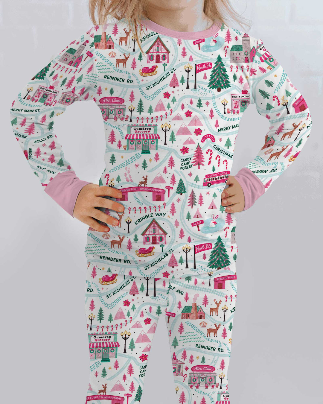 Whimsical North Pole Map Bamboo Two Piece Long Sleeve Pajama Set