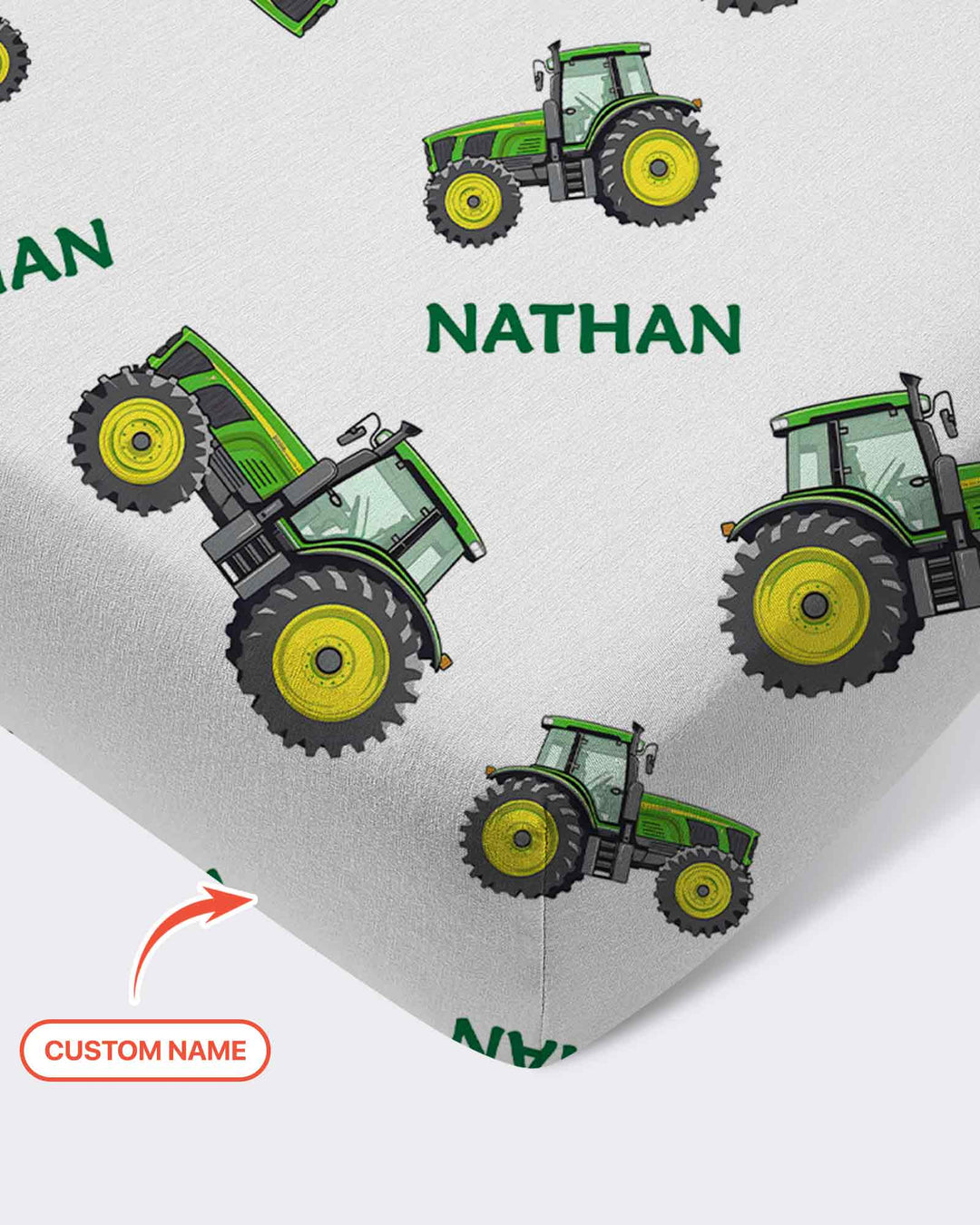 Custom Name Green Tractors Matching Daddy & Me Bamboo Fitted Crib Sheet
