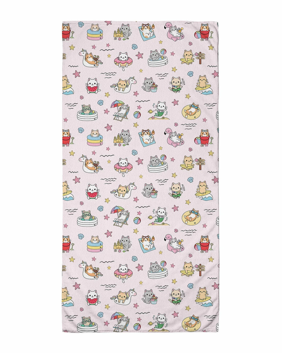 Kawaii Cats Summer Vacation Bamboo Beach Towel