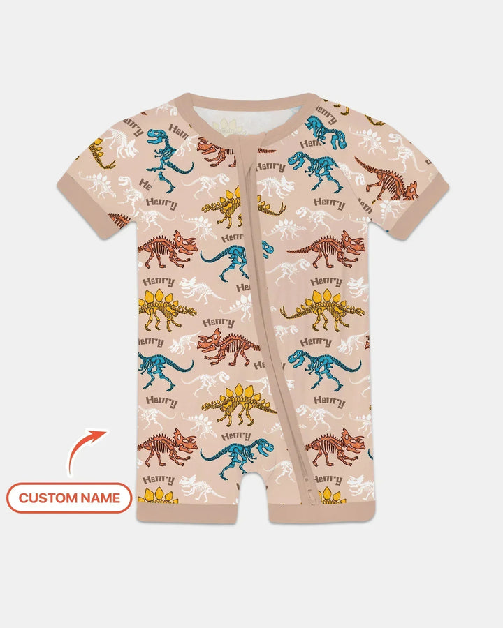 Dino Bones Parade Custom Name Bamboo Shorty Zippy