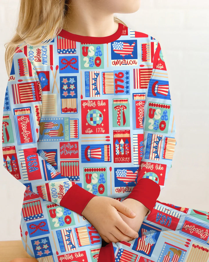 Patriotic Matchbox Family Matching Bamboo Two Piece Long Sleeve Pajama Set