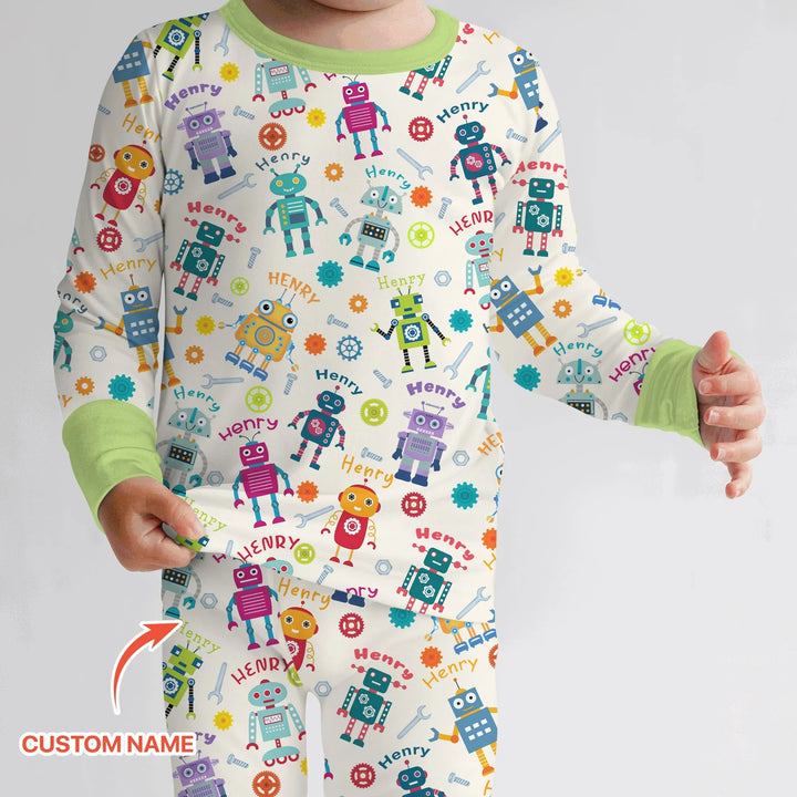 Robo Buddy Squad Custom Name Bamboo Two Piece Long Sleeve Pajama Set