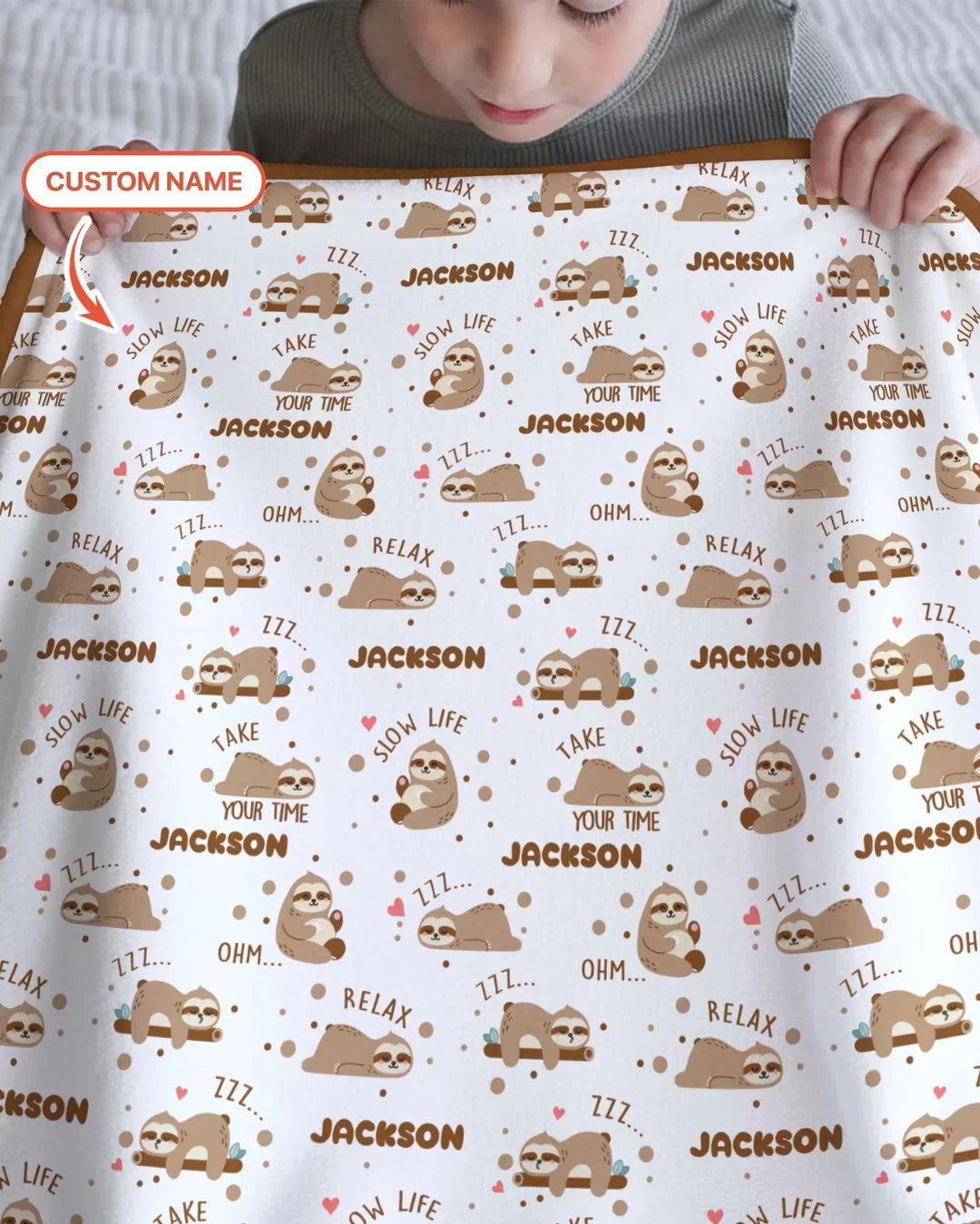 Custom Name Cute Sloth Bamboo Blanket
