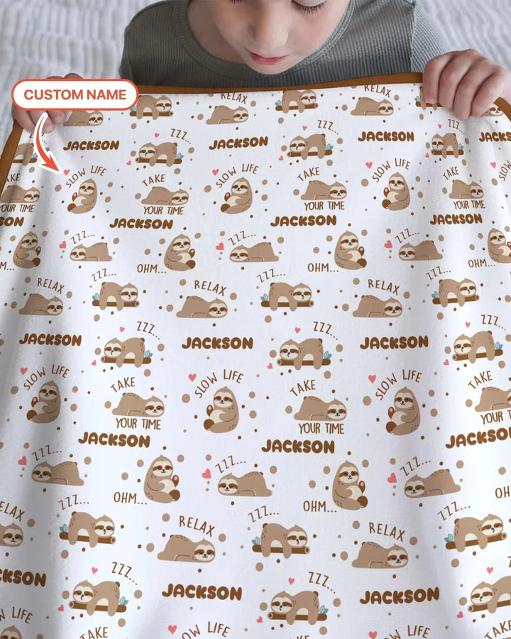 Custom Name Cute Sloth Bamboo Blanket