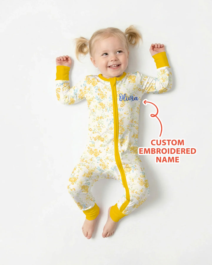 Custom Name Embroidered Floral Bamboo Convertible Zippy