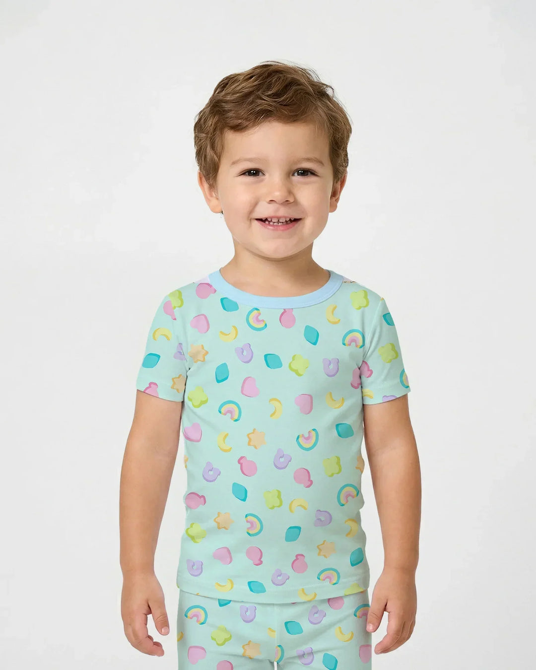 Pastel Lucky Charms Scatter Bamboo Two Piece Short Sleeve Pajama Set