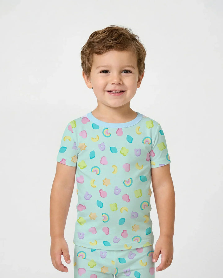 Pastel Lucky Charms Scatter Bamboo Two Piece Short Sleeve Pajama Set
