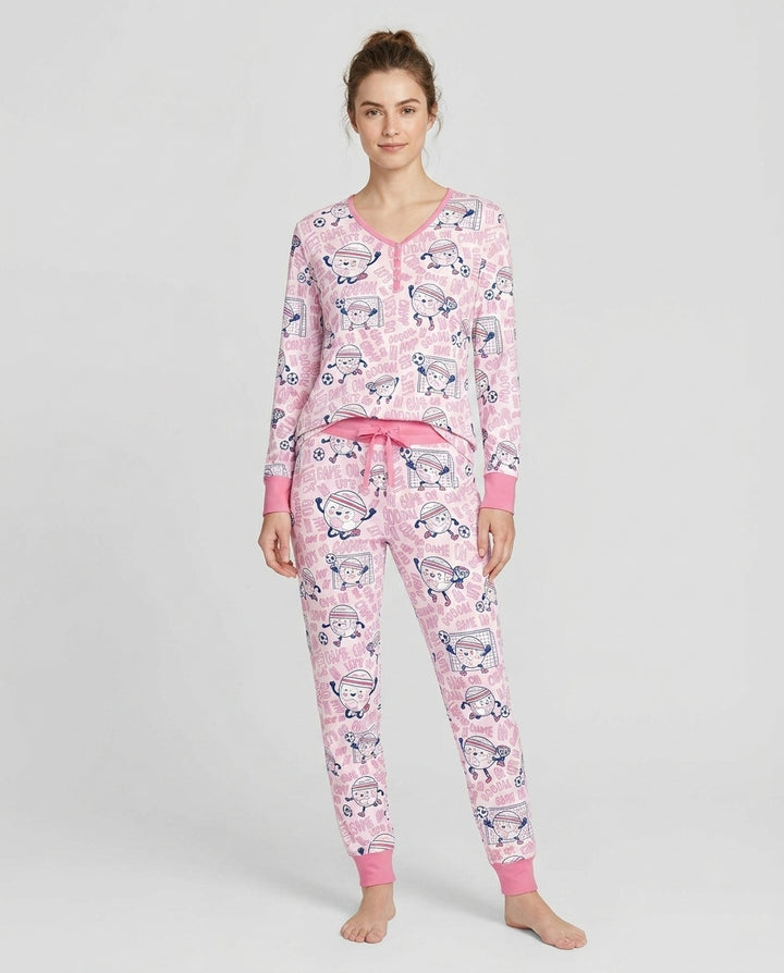 Happy Soccer Ball Family MatchingBamboo Women Pajama Set