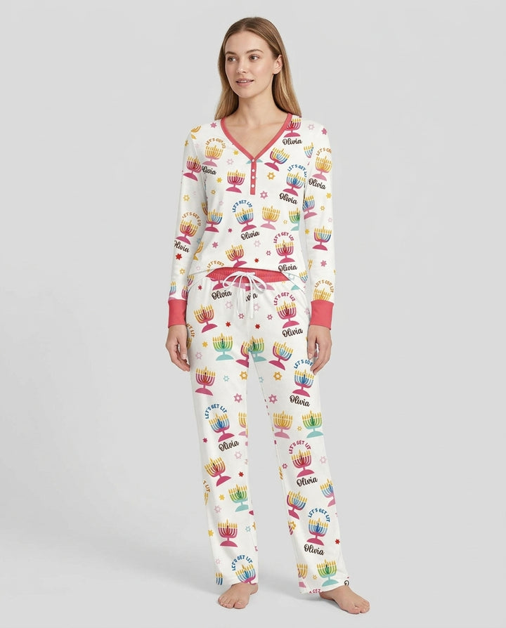 Let's Get Lit Hanukkah Bamboo Women Pajama Set