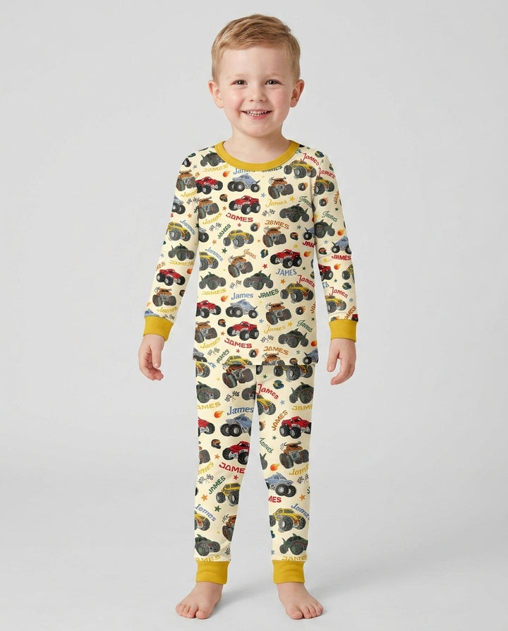 Personalized Monster Truck Bamboo Two Piece Long Sleeve Pajama Set