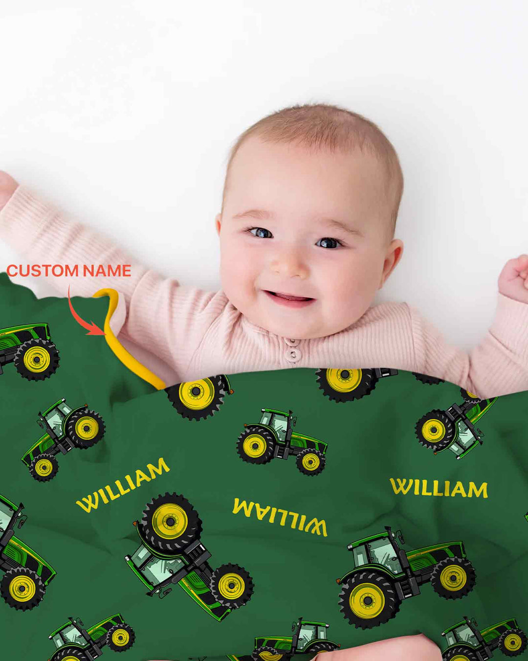 Custom Name Green Tractors Matching Daddy & Me Bamboo Blanket