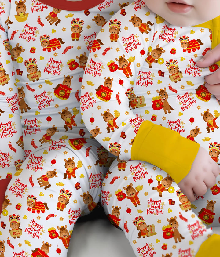 Year of the Horse Bamboo Two Piece Long Sleeve Pajama Set