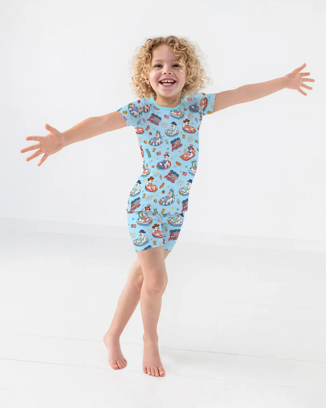 250 America Patriotic Goose Family Matching Bamboo Two Piece Short Sleeve Shorts Pajama Set
