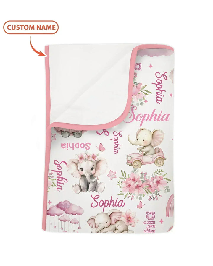 Elephant Love Custom Name Bamboo Blanket