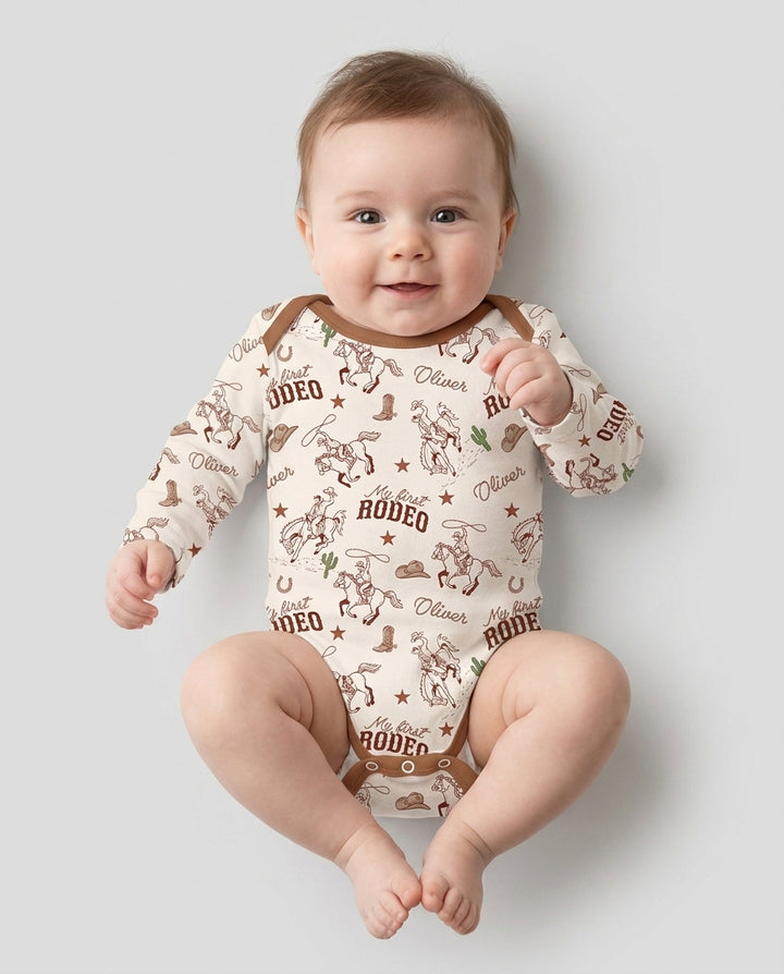 Custom Name First Rodeo Family Matching Bamboo Bodysuit