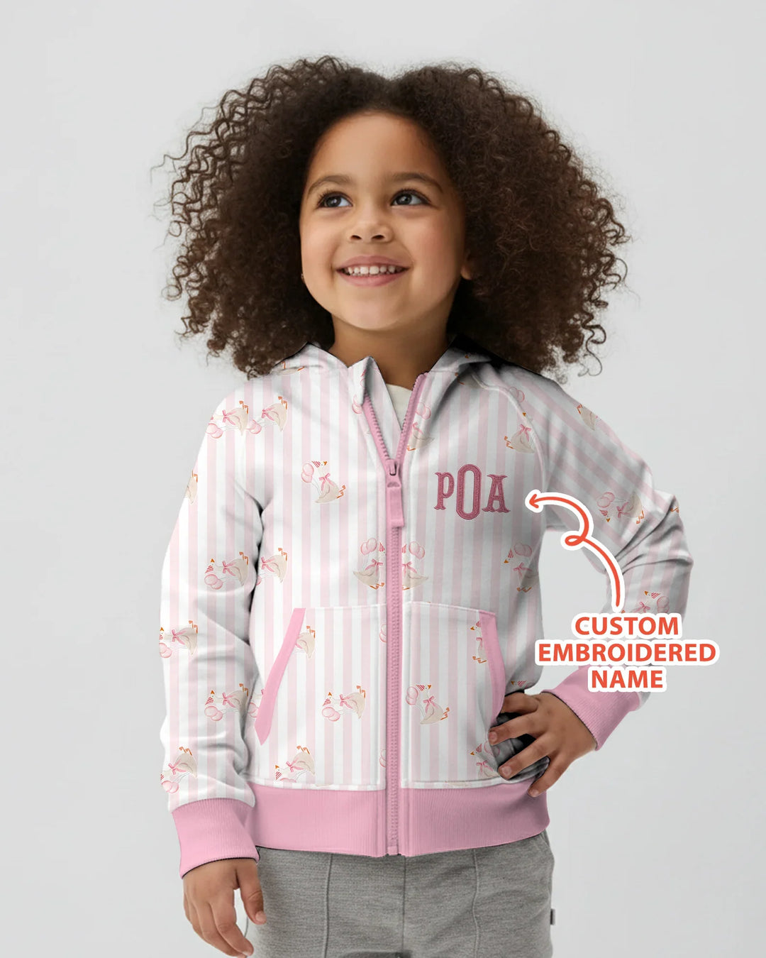 Custom Name Embroidered Birthday Girl Bamboo Zip Hoodie