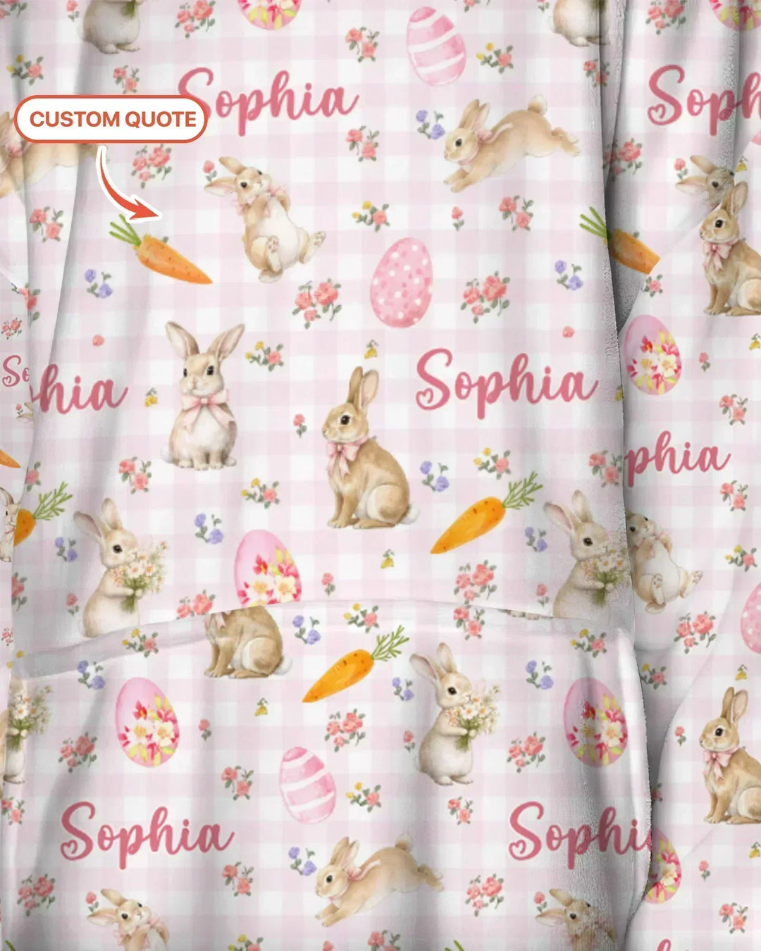 Custom Name Bunny Garden Bamboo Blanket Hoodie