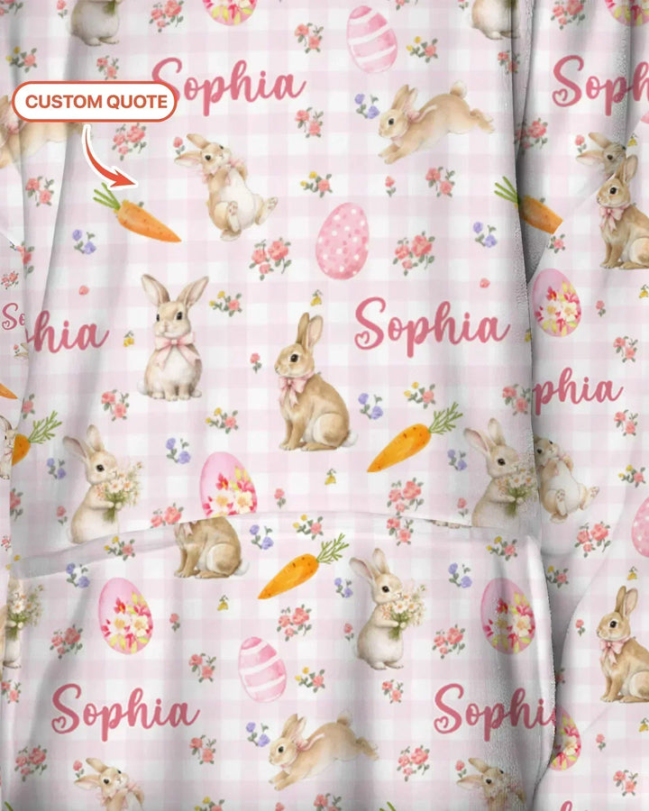 Custom Name Bunny Garden Bamboo Blanket Hoodie