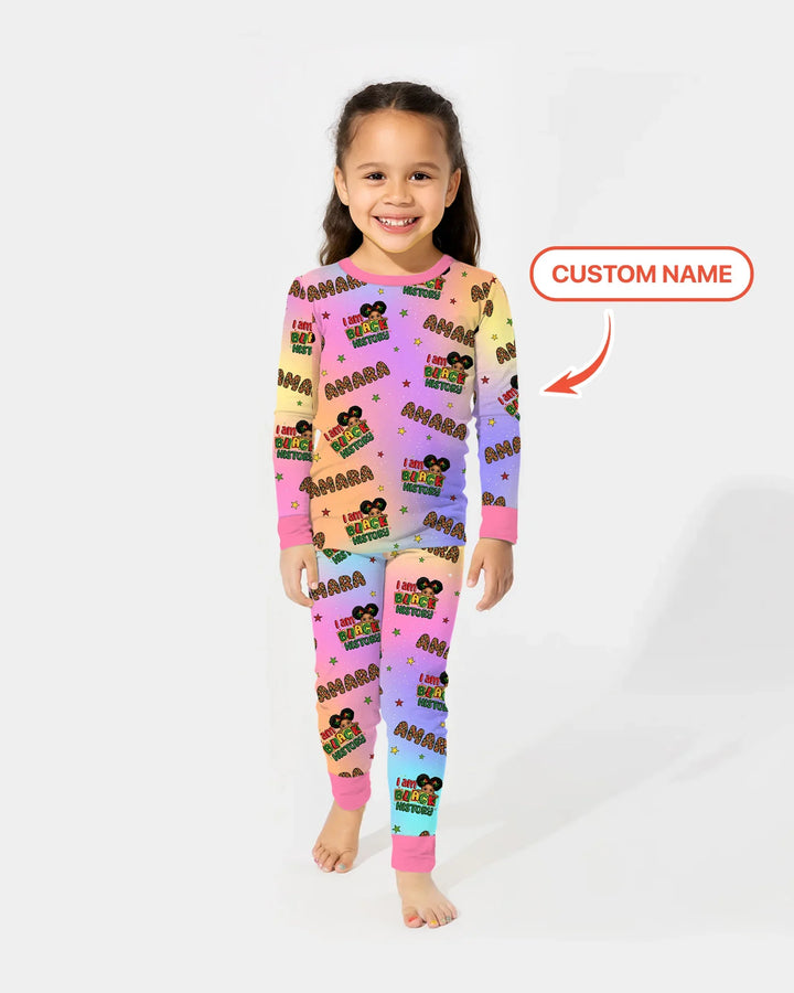 Custom Name I Am Black History Custom Bamboo Two Piece Long Sleeve Pajama Set
