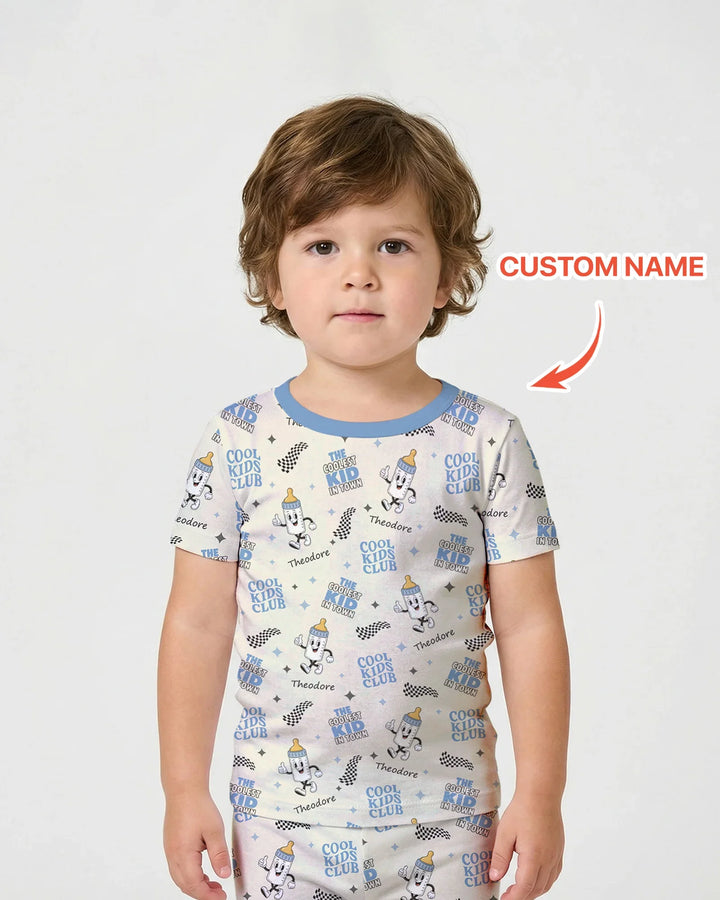 Custom Name Cool Club Daddy & Me Matching Bamboo Two Piece Short Sleeve Shorts Pajama Set