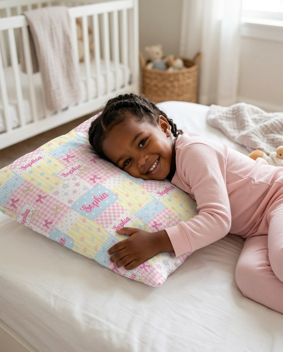 Custom Name Sweet Patchwork Bamboo Pillow Case