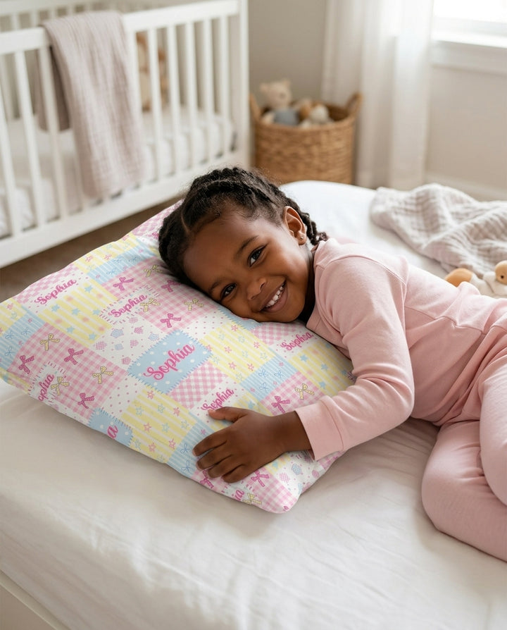 Custom Name Sweet Patchwork Bamboo Pillow Case