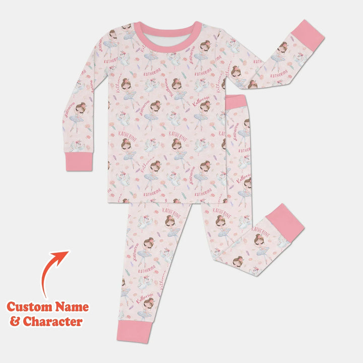 Custom Name Ballerina Doll Bamboo Two Piece Long Sleeve Pajama Set