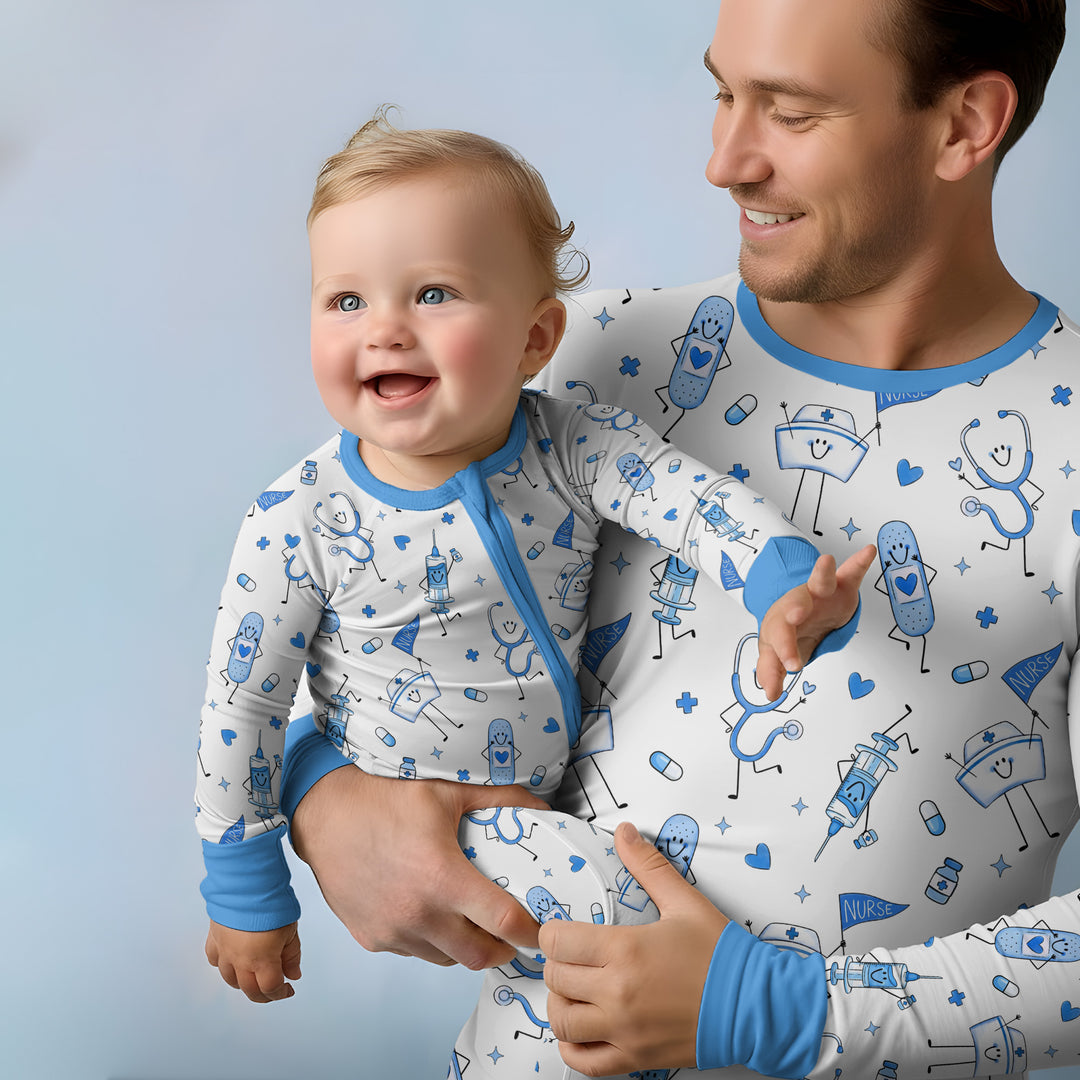 Cute Nurse Crew Bamboo Men Short Sleeve Short Pajama Set
