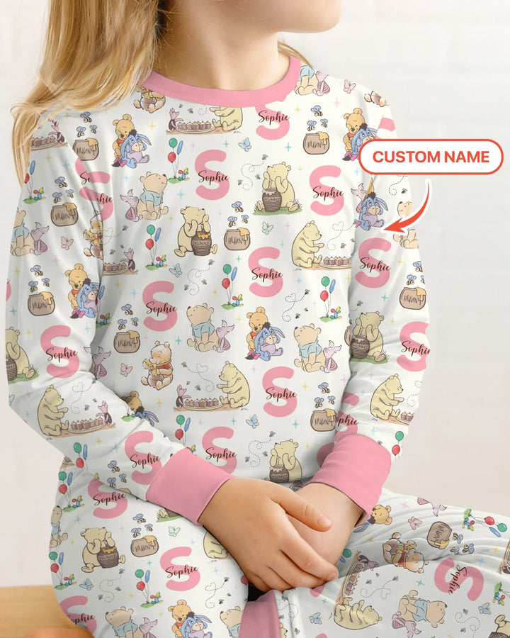 Honey Bear Monogram Bamboo Two Piece Long Sleeve Pajama Set