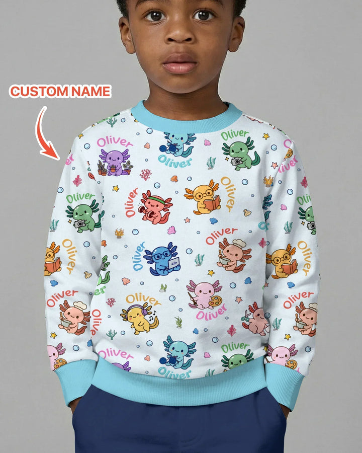 Custom Name Cute Hobby Axolotl Bamboo Crewneck Sweatshirt