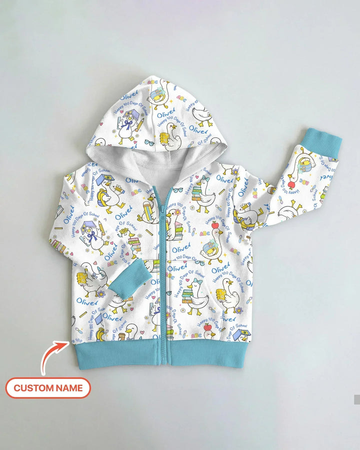 Custom Name Goose Happy 100 Days Of School Bamboo Zip Hoodie