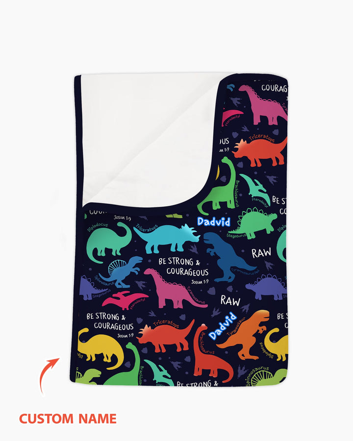 Be Strong and Courageous Dinosaur Christian Bamboo Blanket