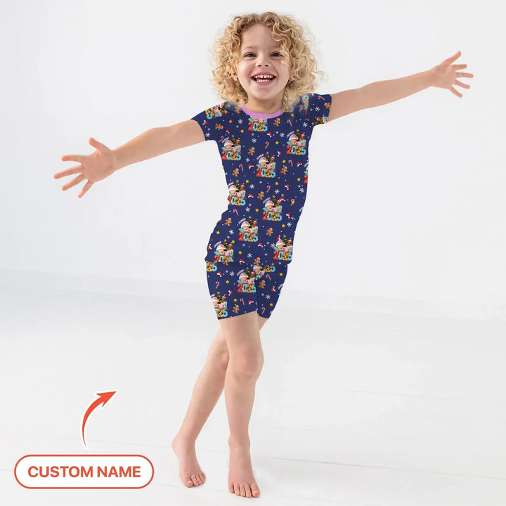 Custom Name Baby Girl's First Christmas Bamboo Two Piece Short Sleeve Shorts Pajama Set