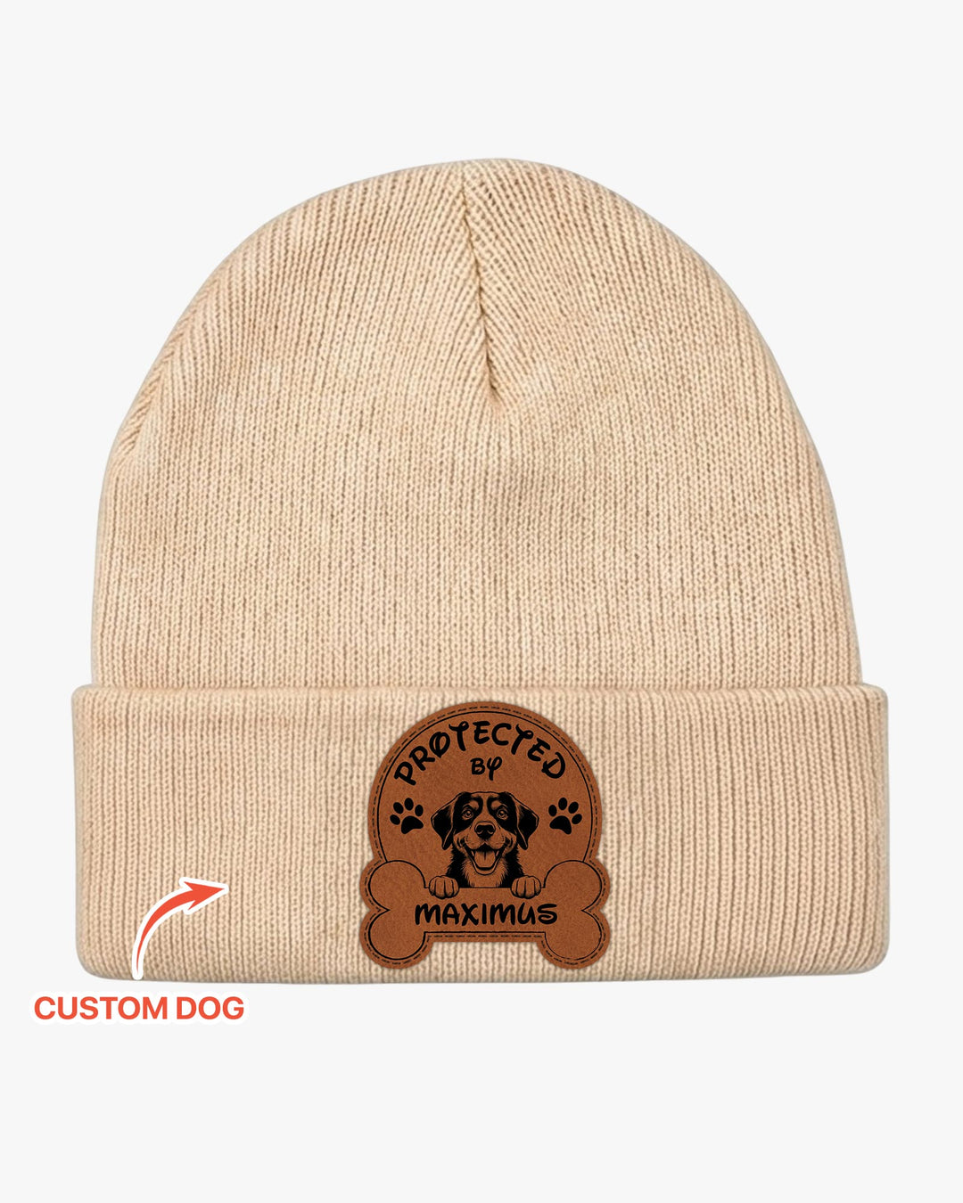 Personalized Protected By Leather Patch Beanie