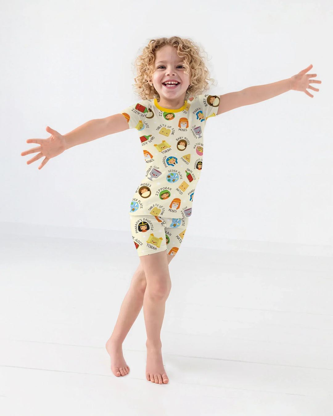 Cute Passover Characters Bamboo Two Piece Short Sleeve Shorts Pajama Set