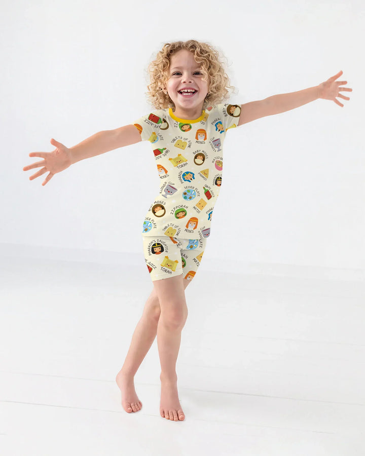 Cute Passover Characters Bamboo Two Piece Short Sleeve Shorts Pajama Set