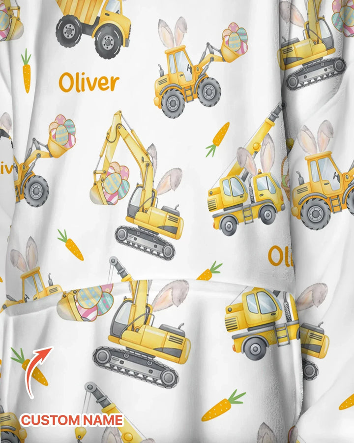Custom Name Eggs-cavator Construction Bamboo Blanket Hoodie