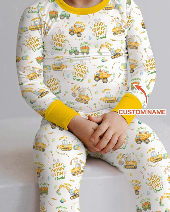 Happy Easter God Says I Am Custom Name Bamboo Two Piece Long Sleeve Pajama Set