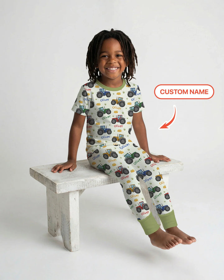 Custom Name A Little Dirt Never Hurt Bamboo Two Piece Short Sleeve Pajama Set