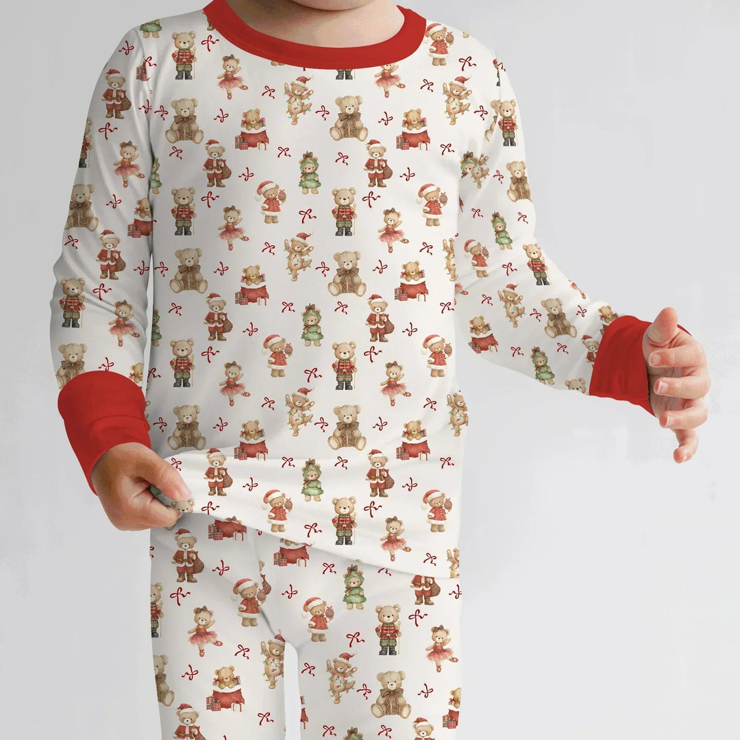 Christmas Teddy Bears Bamboo Two Piece Long Sleeve Pajama Set