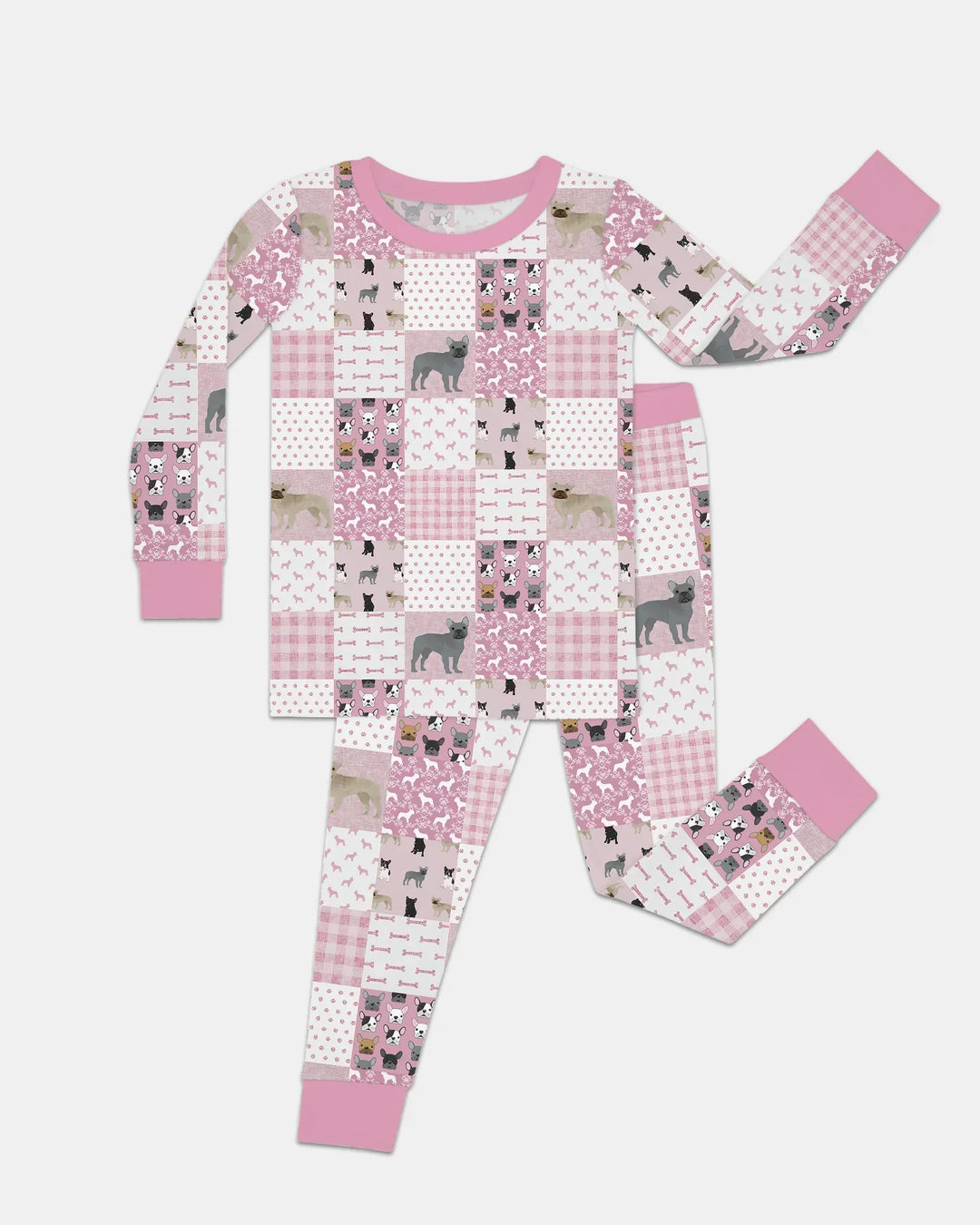 Frenchies Patchwork Family Matching Bamboo Two Piece Long Sleeve Pajama Set