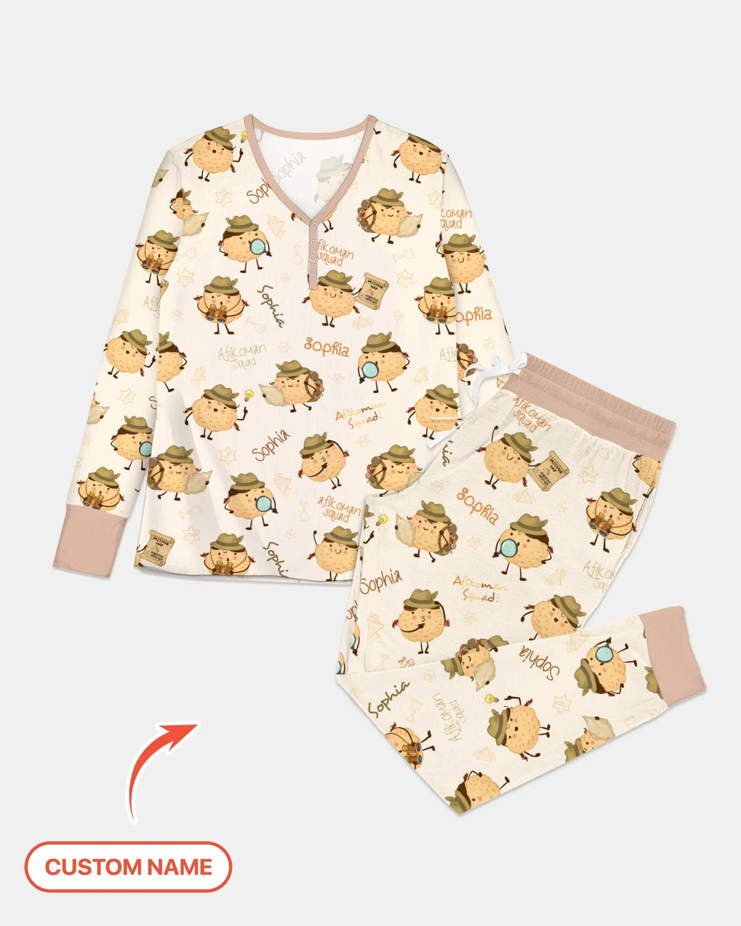 Custom Name Passover Afikoman Bamboo Women Pajama Set