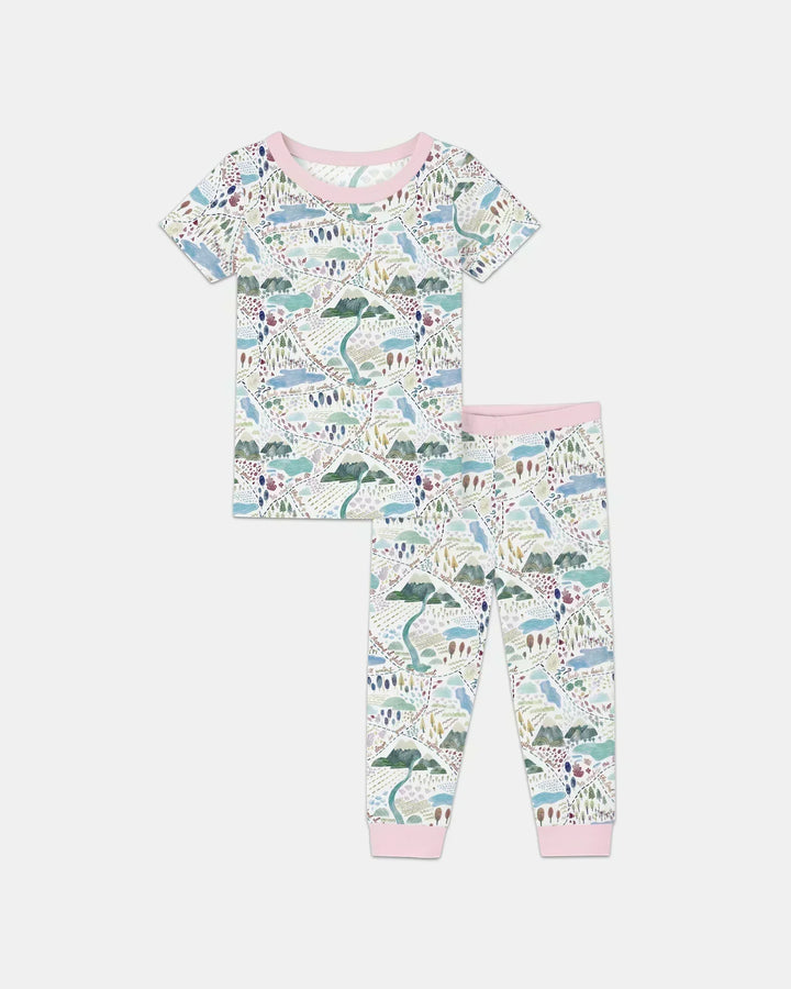 Whimsical Psalms 23 Map Bamboo Two Piece Short Sleeve Pajama Set