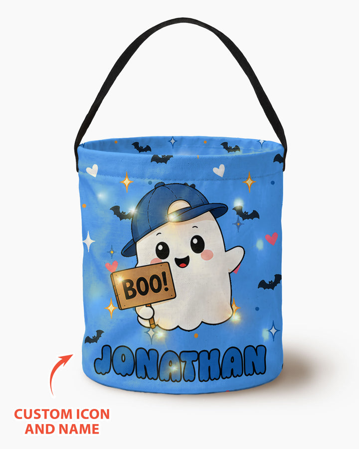Cute Halloween Ghost Custom Name Led Light Bucket Bag