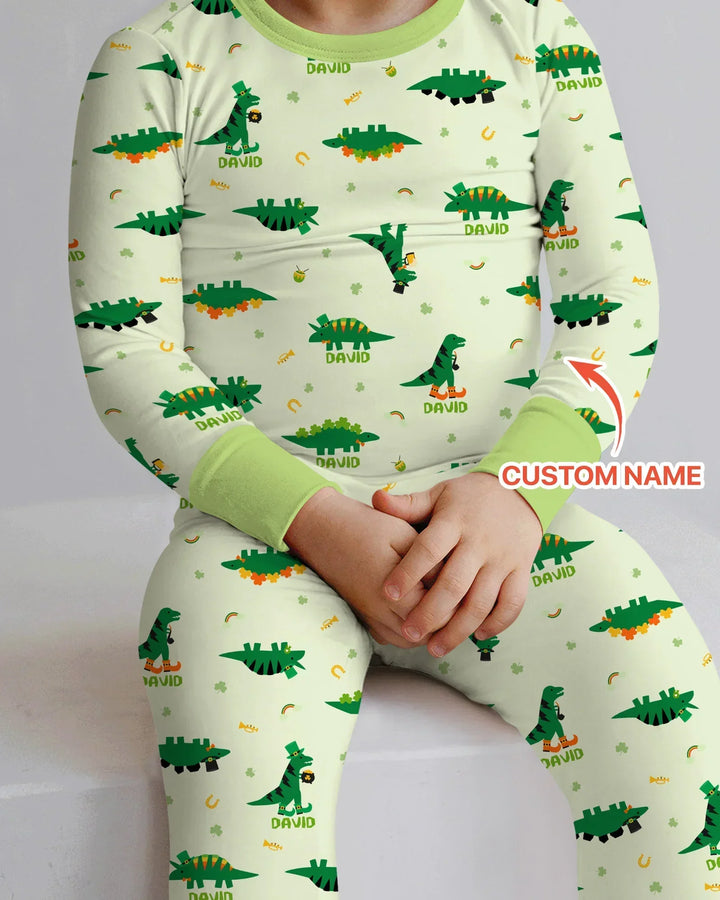 Lucky Dino Bamboo Two Piece Long Sleeve Pajama Set
